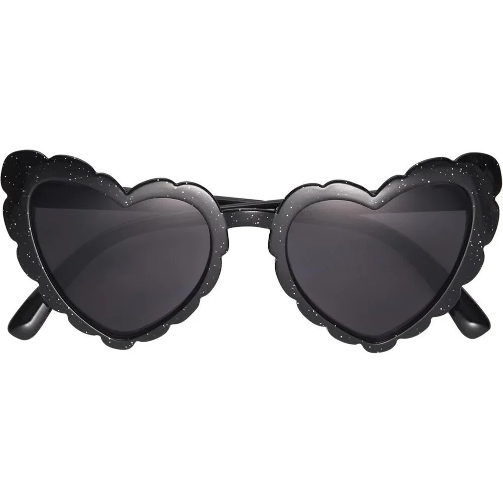 Women's Heartshape Sunglasses Black Glitter Scratch-Resistant UV Protection